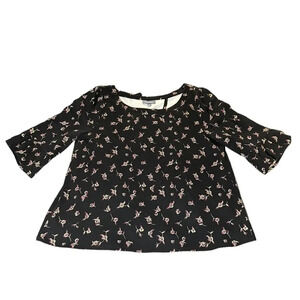 ModCloth Spiffed-Up Sunday Pullover Top Black Floral Back Wrap Bow‎ Tie Size XL